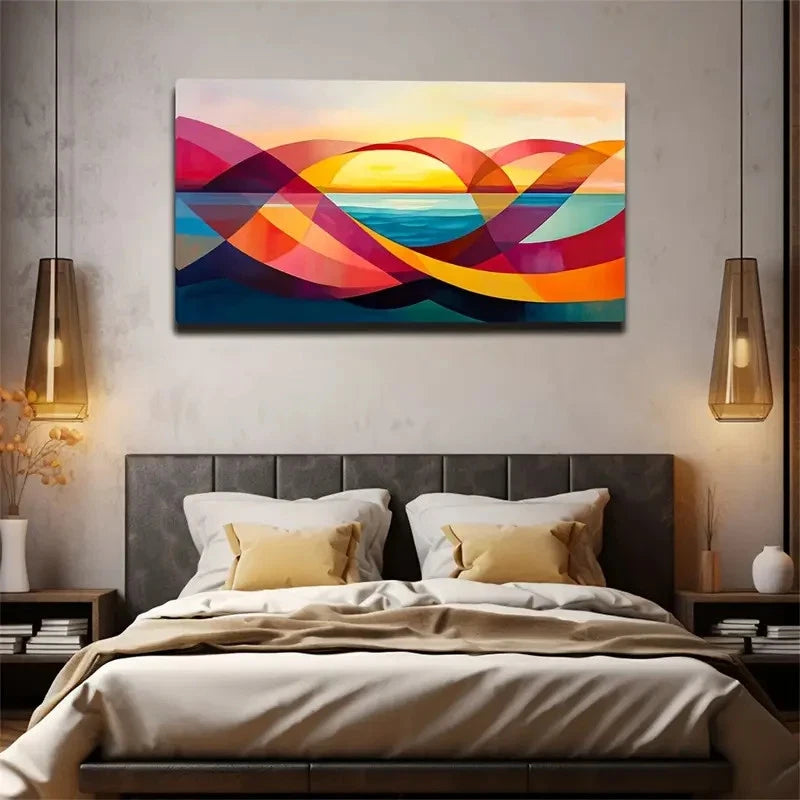 Horizontal Abstract Ocean Waves Wall Art Canvas Office Home Room Framed 120x60cm