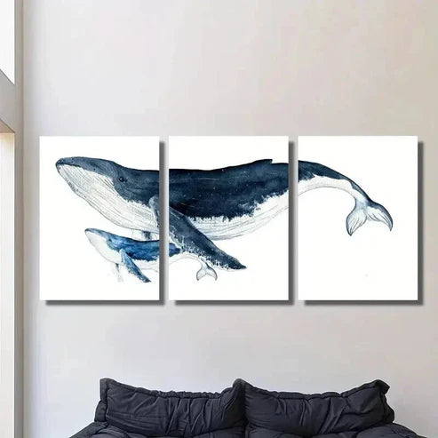 3pcs Nautical Humpback Marine Blue Whale Wall Art Canvas Unframed - High Quality Print 100% Australian Made Wall Canvas