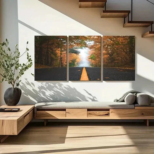 3pcs Natural Modern Trees with Road Wall Art Canvas Unframed – High Quality Print 100% Australian Made Wall Canvas