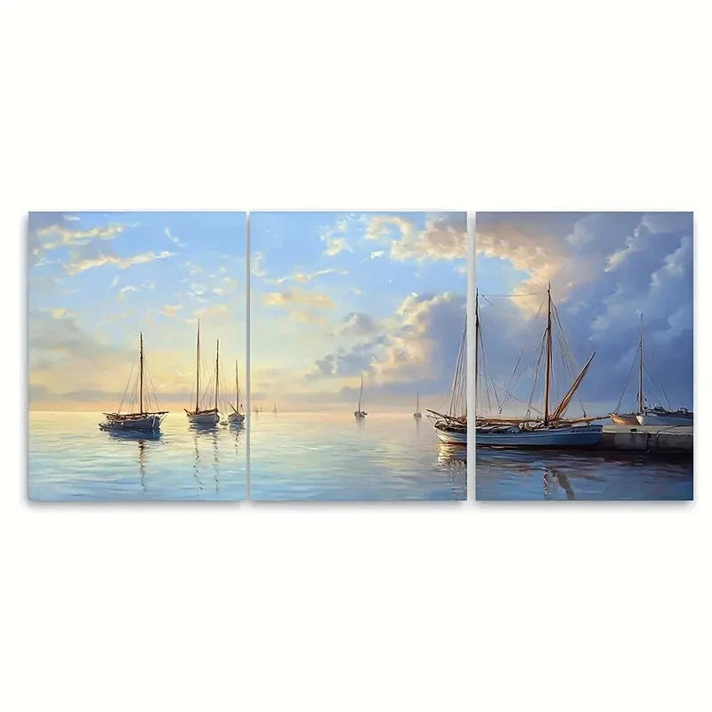 3pcs Tranquil Seaside Morning RT Wall Art Set Canvas1 Framed 40x60cm - High Quality Print 100% Australian Made Wall Canvas Ready to Hang