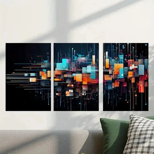 3pcs Abstract Colorful Squares And Lines Wall Art Canvas Unframed - High Quality Print 100% Australian Made Wall Canvas - Bella Home Decor