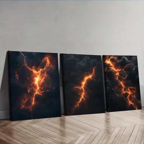 3pcs Featuring Lightning Wall Art Canvas Unframed - High Quality Print 100% Australian Made Wall Canvas - Bella Home Decor
