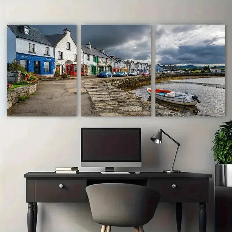 3pcs Galway Bay Travel Vibrant Perfect Wall Art Set Canvas Framed 50x70cm - High Quality Print 100% Australian Made Wall Canvas Ready to Hang - Bella Home Decor