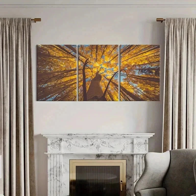 3pcs Nature Landscape Golden Leaves Wall Art Set Canvas Framed 60x90cm - High Quality Print 100% Australian Made Wall Canvas Ready to Hang