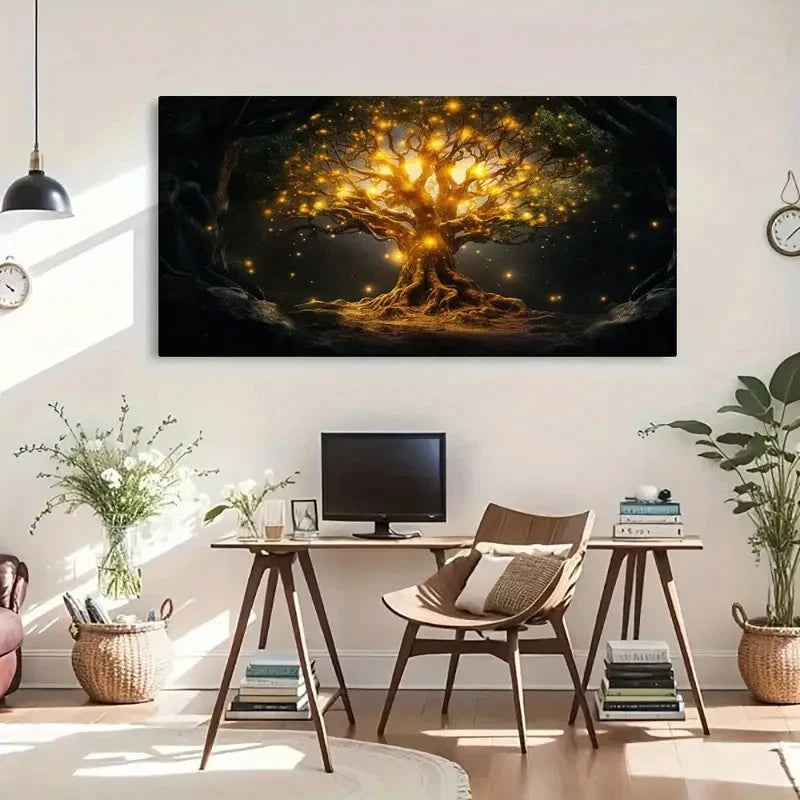 Fantasy Tree of Life Glittering Wall Art Canvas Office Home Room Framed 120x60cm - Bella Home Decor