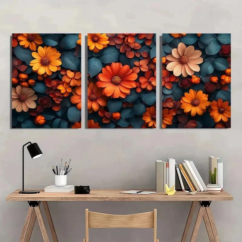 3pcs Fall Flower Nature Colorful Perfect Wall Art Set Canvas Framed 60x90cm - High Quality Print 100% Australian Made Wall Canvas Ready to Hang