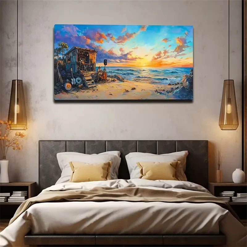 The Old House On The Beach Wall Art Canvas Office Home Room Framed 120x60cm