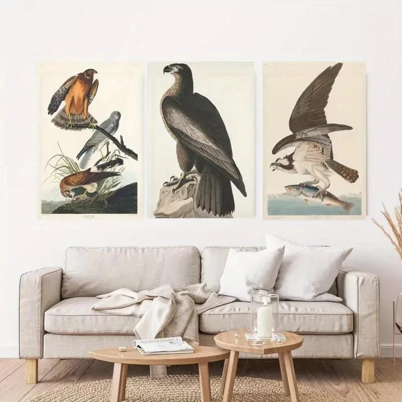 3pcs Elegant Bird Classic Art Deco Style Wall Art Set Canvas Framed 60x90cm - High Quality Print 100% Australian Made Wall Canvas Ready to Hang - Bella Home Decor