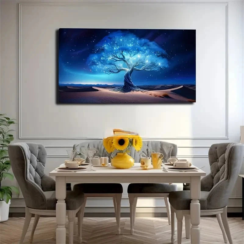 Enchanting Blue Tree Of Life Wall Art Canvas Office Home Room Framed 120x60cm
