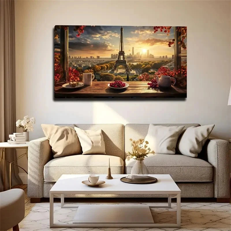 Beautiful Eiffel Tower Outside Wall Art Canvas Office Home Room Framed 120x60cm
