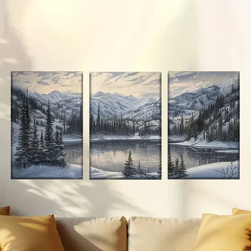 3pcs Forest with Serene Lake & Mountain Wall Art Set Canvas Unframed - High Quality Print 100% Australian Made Wall Canvas - Bella Home Decor