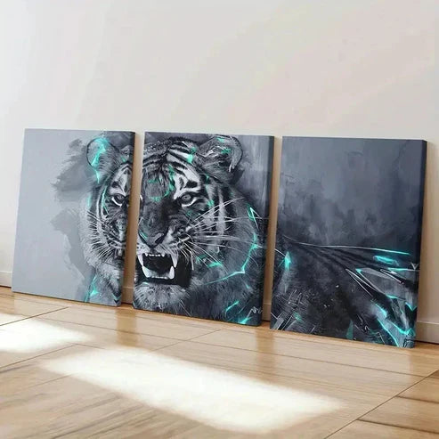 3pcs Tiger Ink Style Art Painting Wall Art Set Canvas Unframed - High Quality Print 100% Australian Made Wall Canvas