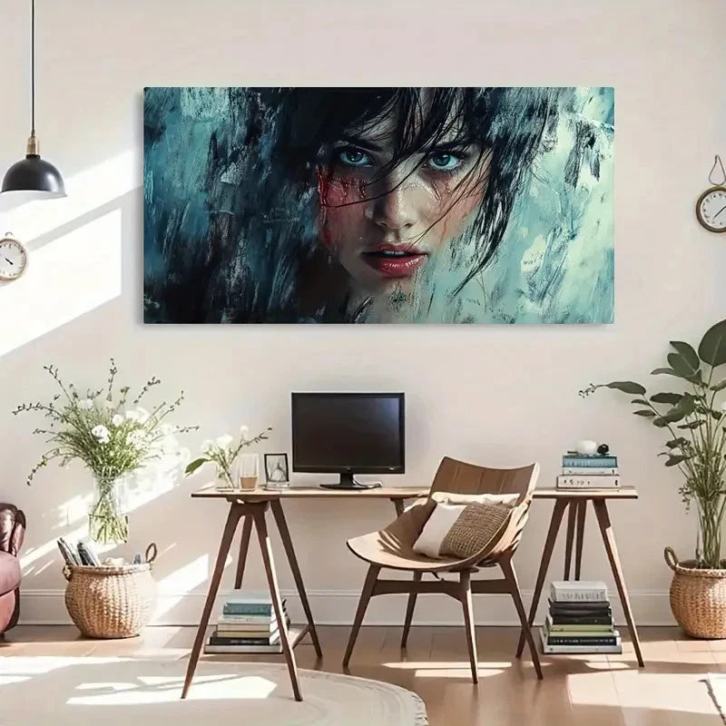 Mysterious Dramatic Blue Black Wall Art Canvas Office Home Room Framed 120x60cm