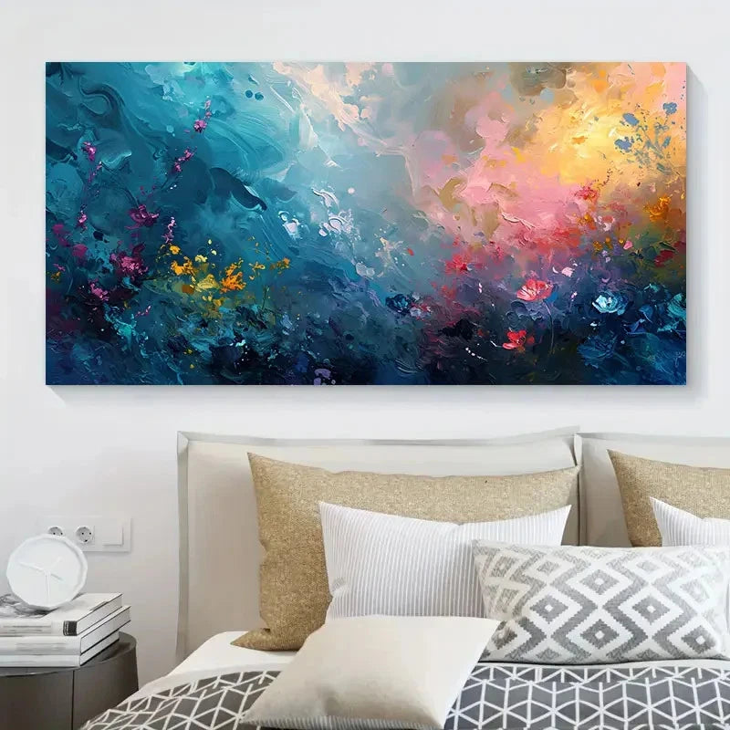 Vibrant Blue Pink & Multicolor Wall Art Canvas Office Home Room Framed 120x60cm