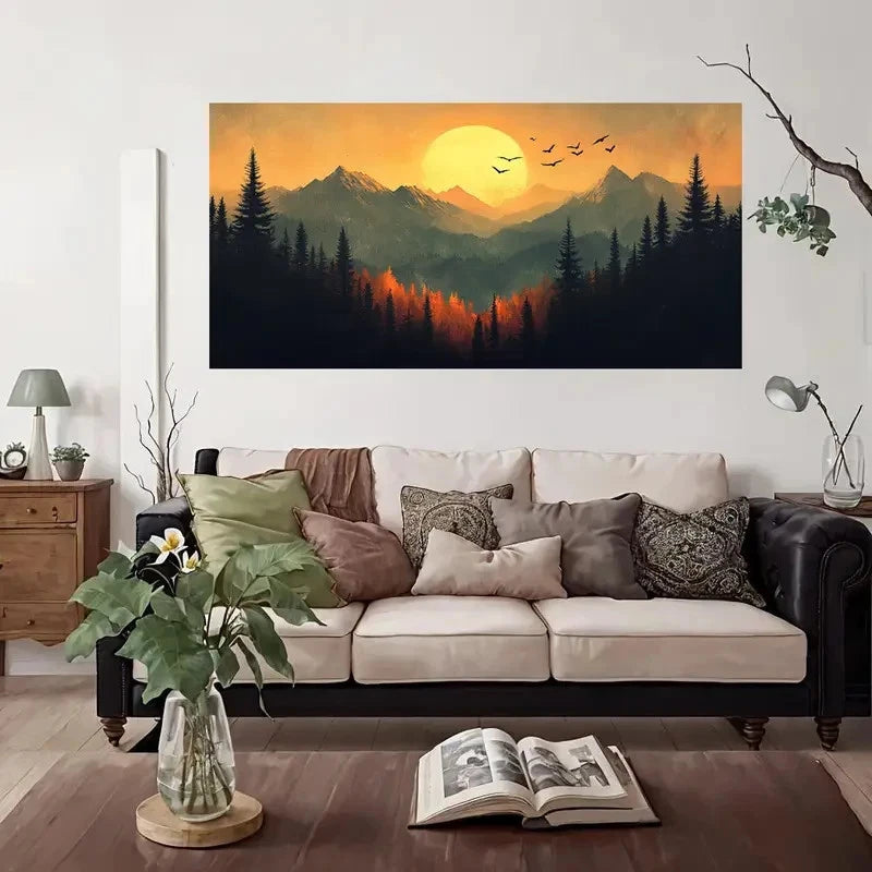 Mountain Sunset Modern Wall Art Canvas Office Home Room Framed 120x60cm