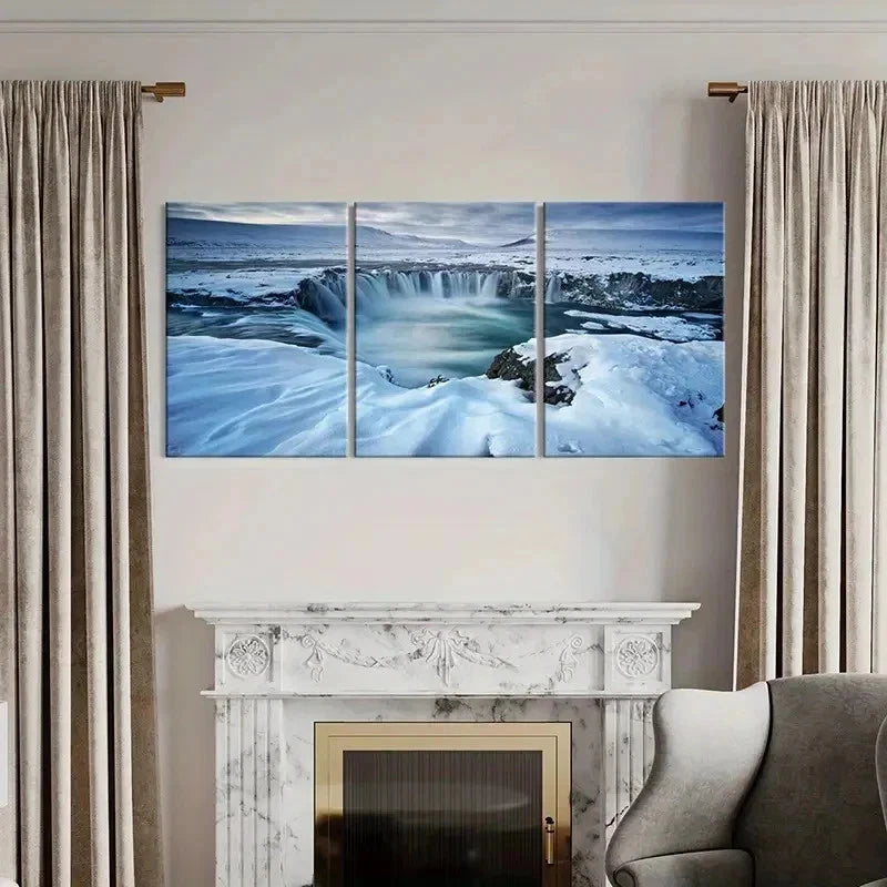 3pcs Snow Water Gathers Into A Waterfall Wall Art Set Canvas Framed 50x70cm - High Quality Print 100% Australian Made Wall Canvas Ready to Hang