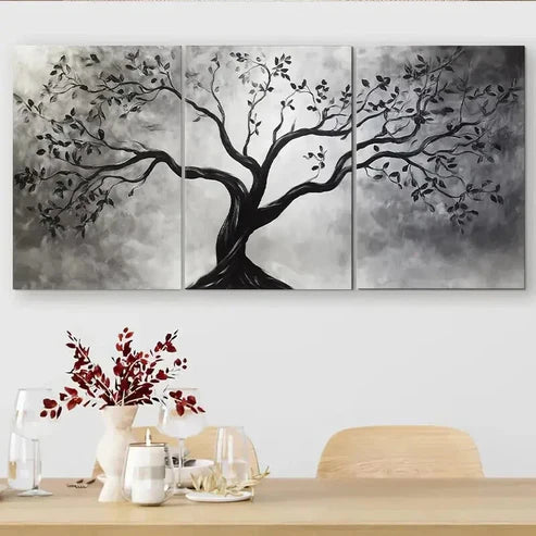 3pcs Black and White Elegant Abstract Tree Wall Art Set Canvas Unframed - High Quality Print 100% Australian Made Wall Canvas - Bella Home Decor