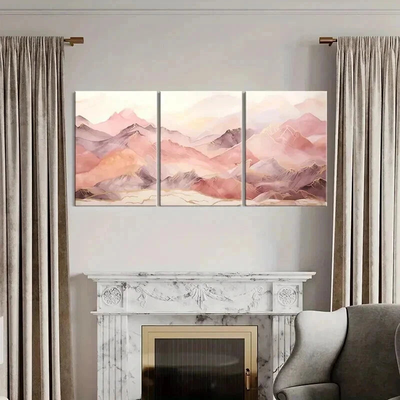 3pcs Abstract Pinkish Mountain Serene Painting Wall Art Set Canvas Framed 50x70cm - High Quality Print 100% Australian Made Wall Canvas Ready to Hang - Bella Home Decor