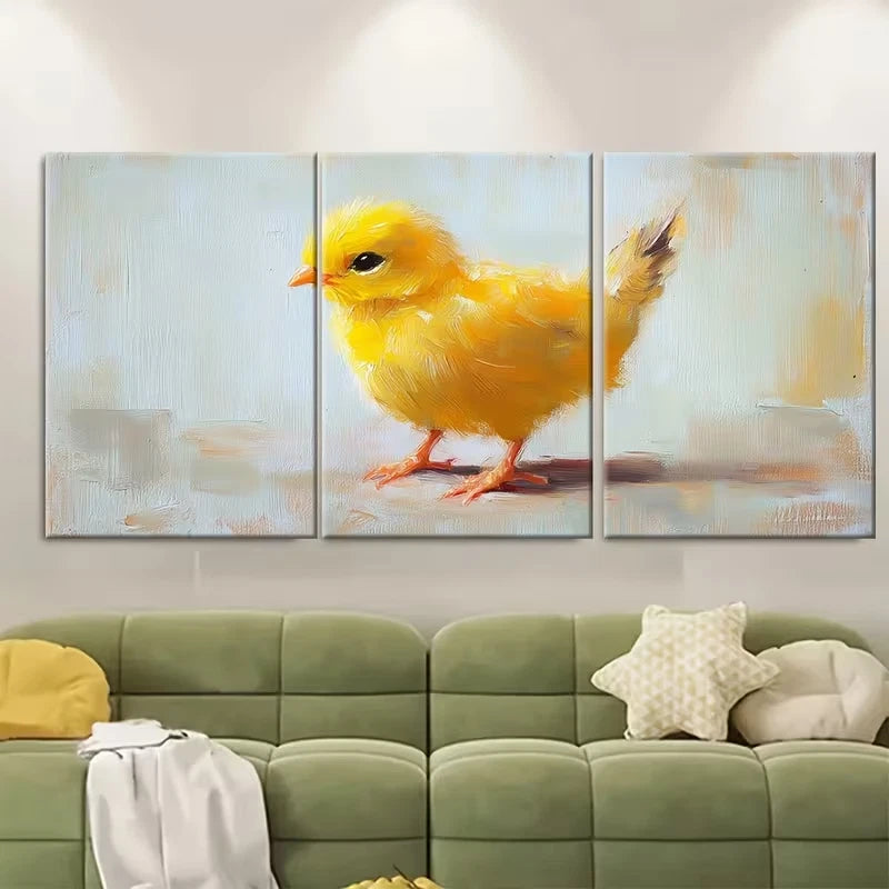 3pcs Yellow Chick Oil Painting Farm Animals Metal Print Ready to Hang Art