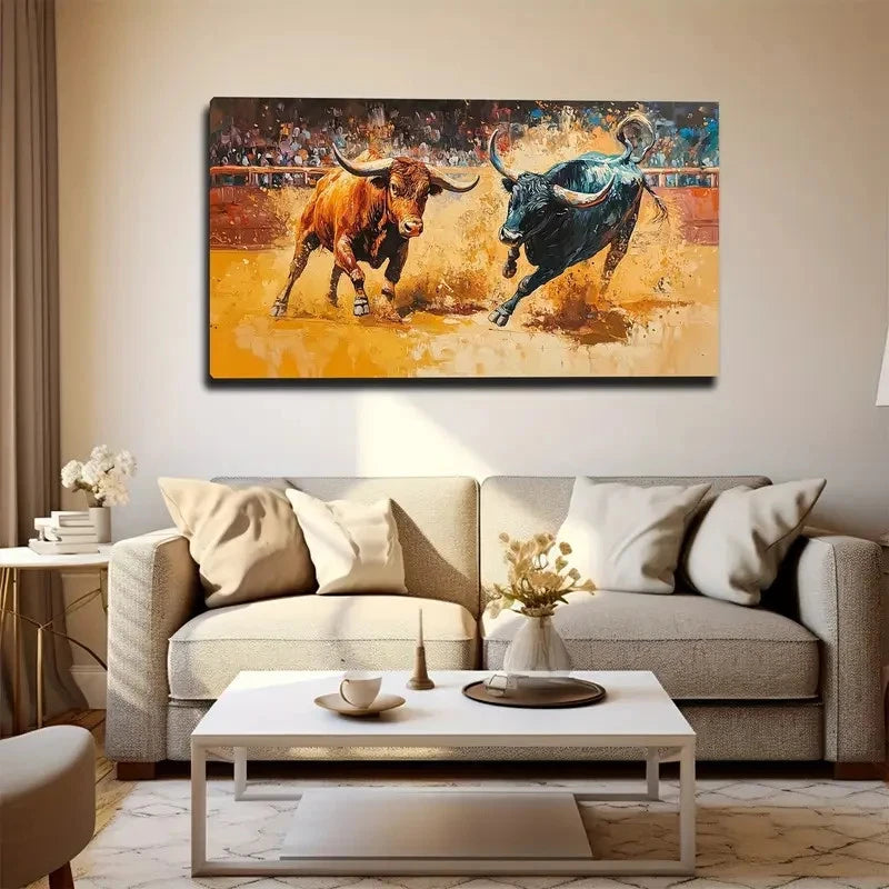 Two Powerful Bulls Wall Art Canvas Office Home Room Framed 120x60cm