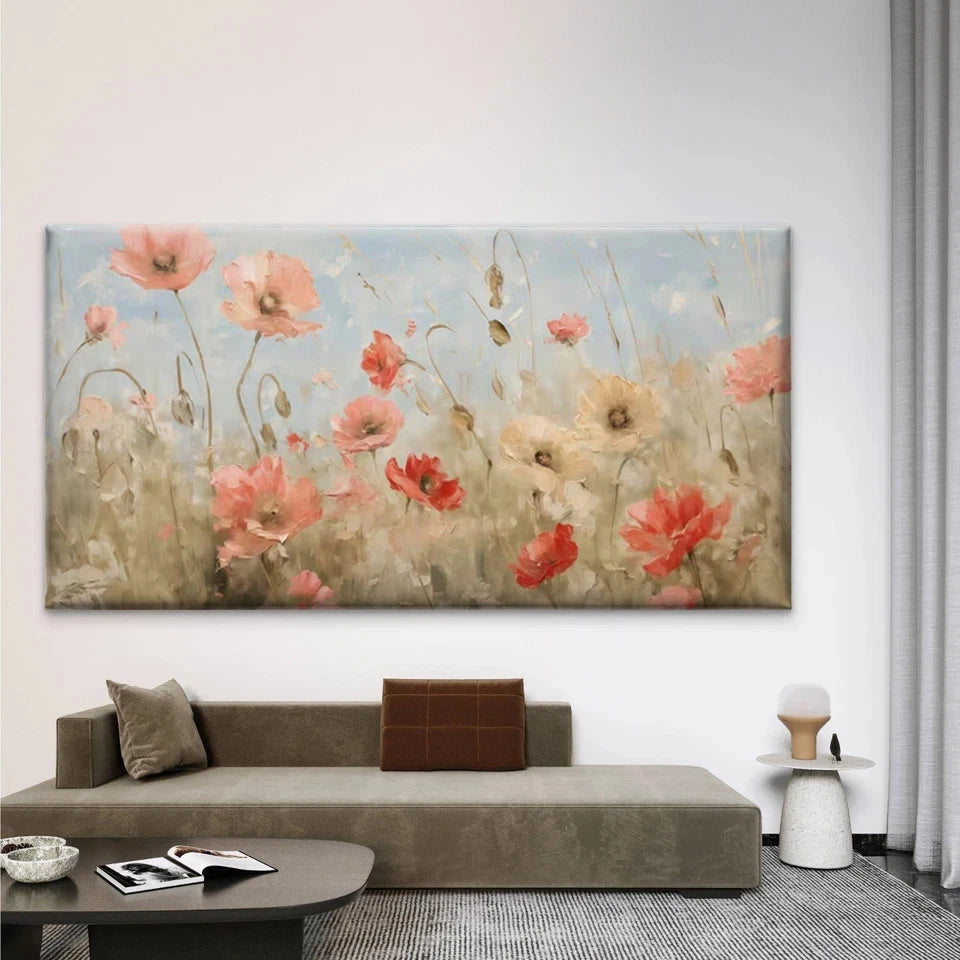 Poppy Flower Field Wall Art Canvas Office Home Room Framed 120x60cm
