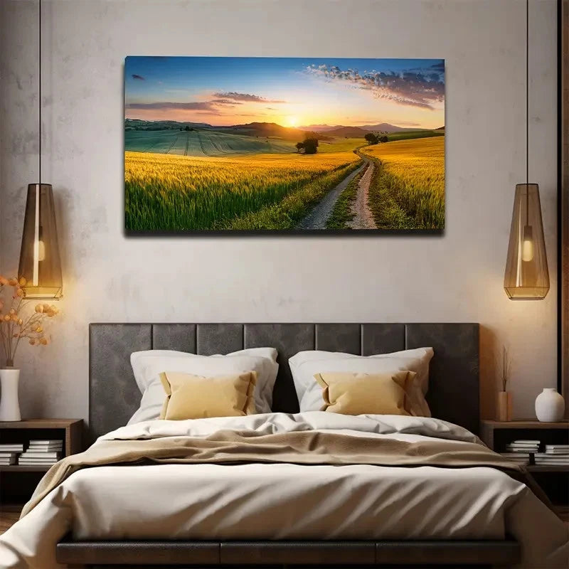 Rustic Road Sunrise Wall Art Canvas Office Home Room Framed 120x60cm