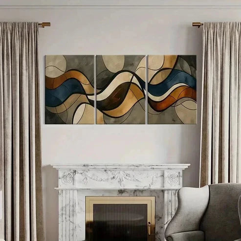 3pcs Abstract Waves Flowing Lines Wall Art Canvas Unframed - High Quality Print 100% Australian Made Wall Canvas - Bella Home Decor