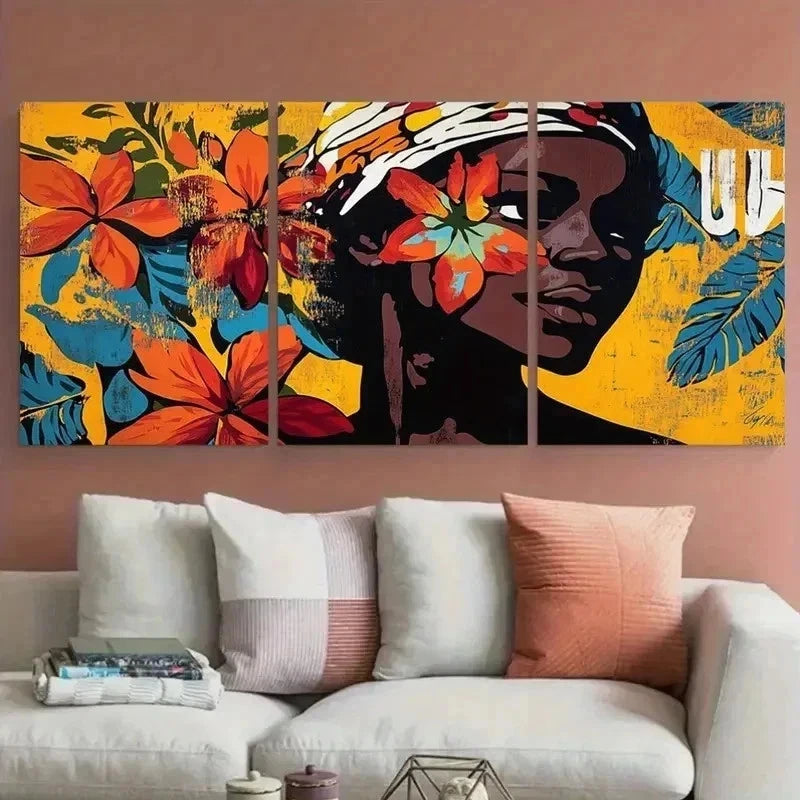 3pcs Vibrant Haitian-Inspired Floral Prefec Wall Art Set Canvas Framed 40x60cm - High Quality Print 100% Australian Made Wall Canvas Ready to Hang