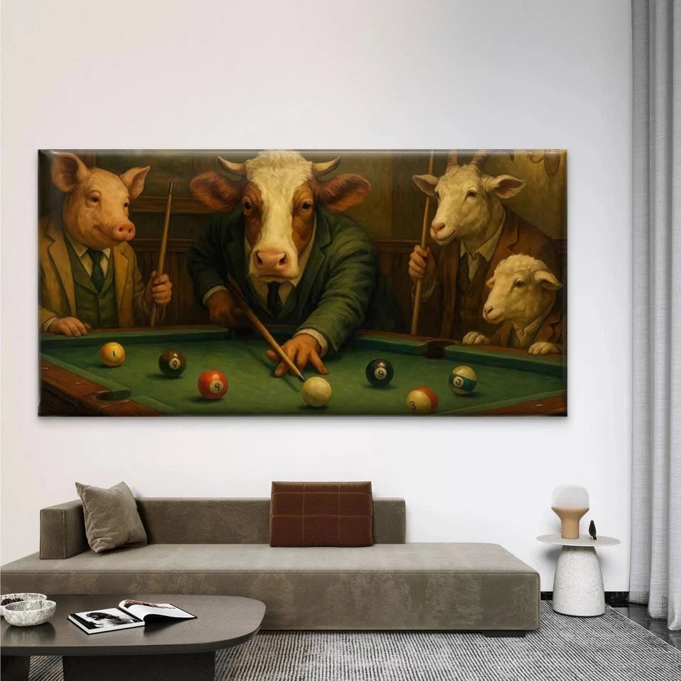 Humorous Cow & Goat Wall Art Canvas Office Home Room Framed 120x60cm
