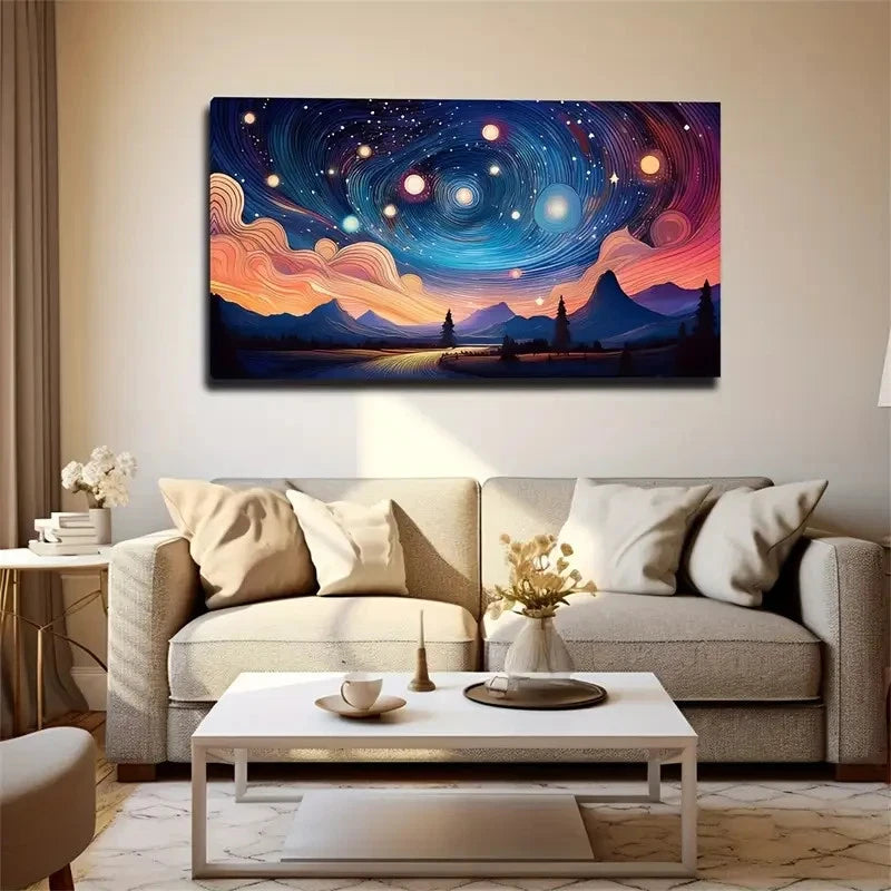 Vibrant Cosmic Landscape Night Wall Art Canvas Office Home Room Framed 120x60cm