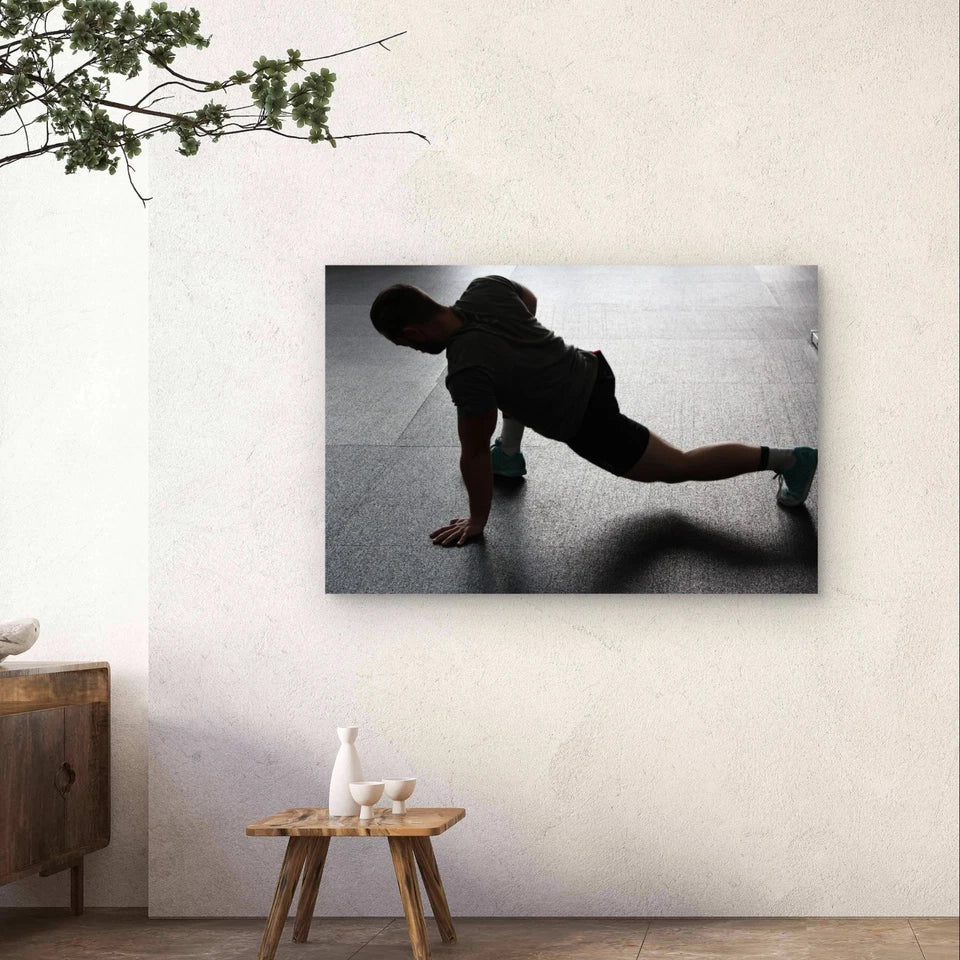 Man Doing a Deep Lunge Stretch 5mm Plastic Poster Ready to Hang 90x60cm