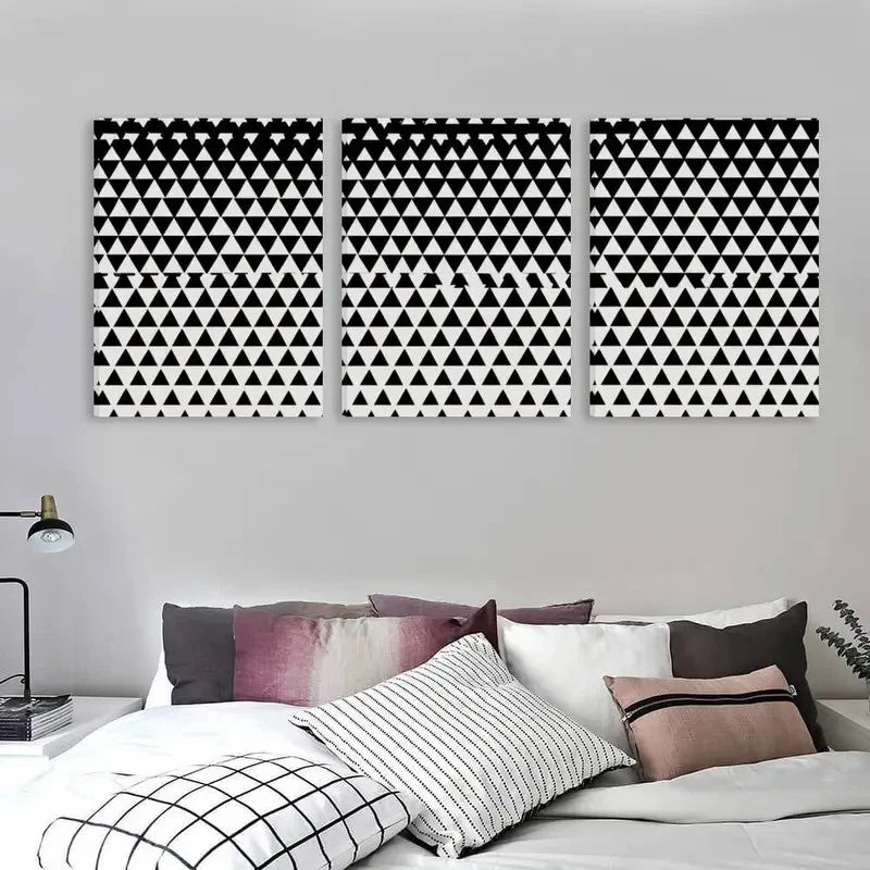 3pcs Black & White Geometric Triangle Pattern Wall Art Set Canvas Framed 50x70cm - High Quality Print 100% Australian Made Wall Canvas Ready to Hang - Bella Home Decor