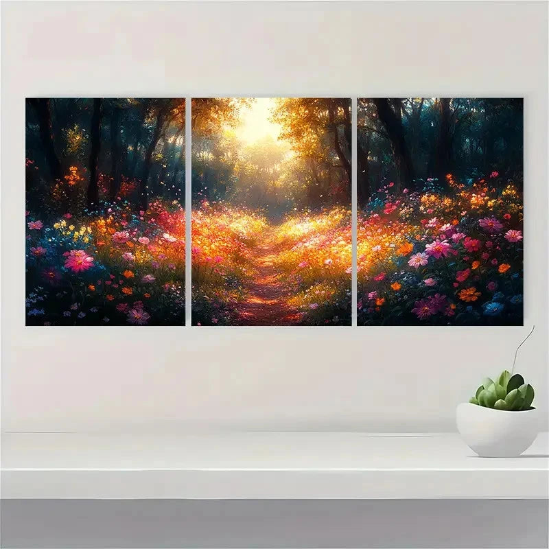3pcs Glowing Garden Fairy Forest Flower A Wall Art Set Canvas Framed 60x90cm - High Quality Print 100% Australian Made Wall Canvas Ready to Hang - Bella Home Decor