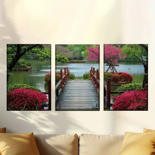 3pcs Garden Lakeside Plants And Flowers Wall Art Set Canvas Unframed - High Quality Print 100% Australian Made Wall Canvas