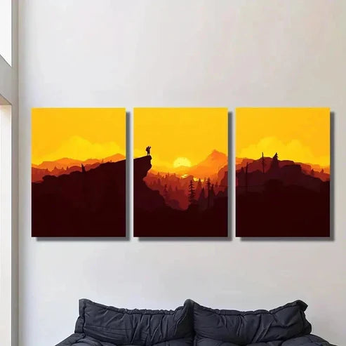 3pcs Men & Sunset Mountains Landscape Wall Art Set Canvas Unframed - High Quality Print 100% Australian Made Wall Canvas