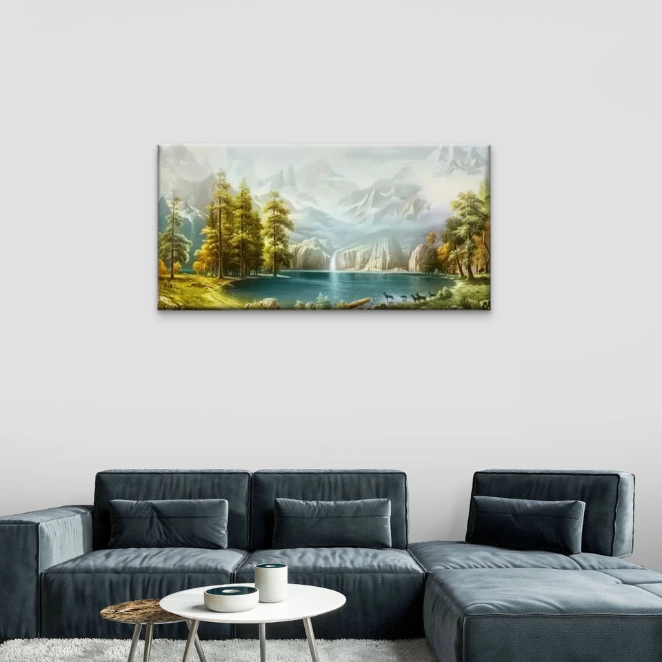 Mountain Lake Forest Misty Wall Art Canvas Office Home Room Framed 120x60cm