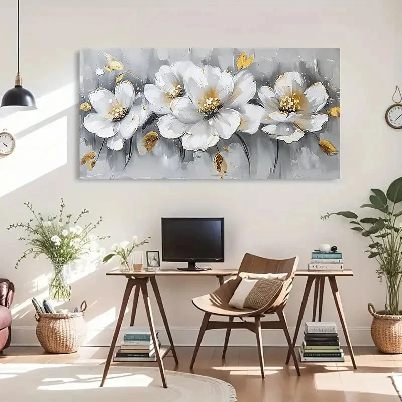Blooming White Peony Flower Wall Art Canvas Office Home Room Framed 120x60cm - Bella Home Decor