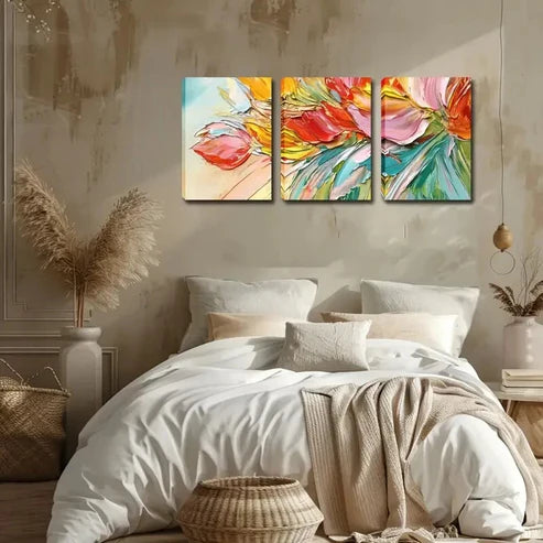 3pcs Vibrant Watercolor Tulip Triptych Perfect Wall Art Canvas Unframed - High Quality Print 100% Australian Made Wall Canvas