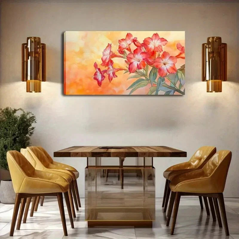 Vibrant Red Flowers Green Wall Art Canvas Office Home Room Framed 120x60cm - Bella Home Decor
