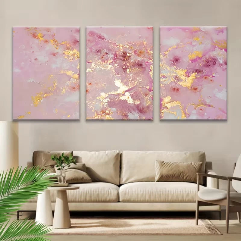 3pcs Pink & Golden Marble Metal Print Ready to Hang Art