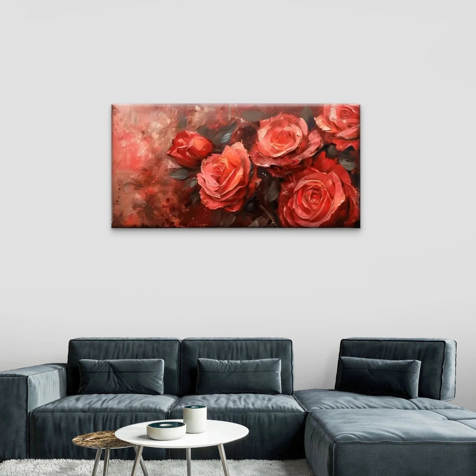 Red Rose Abstract Perfect Wall Art Canvas Office Home Room Framed 120x60cm