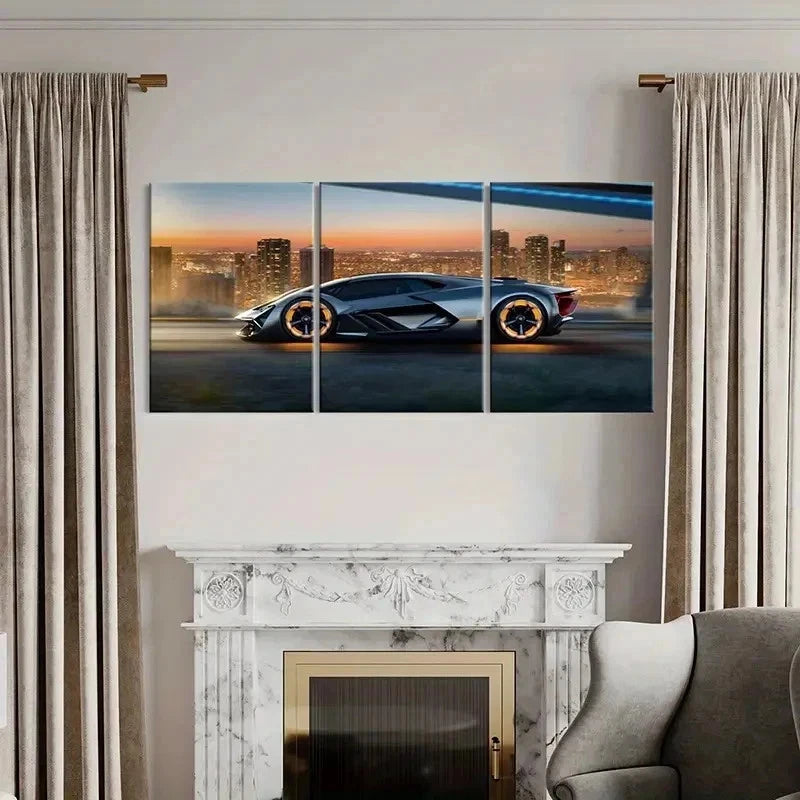 3pcs Black Lamborghini Super Car Vehicle Wall Art Set Canvas Framed 40x60cm - High Quality Print 100% Australian Made Wall Canvas Ready to Hang - Bella Home Decor