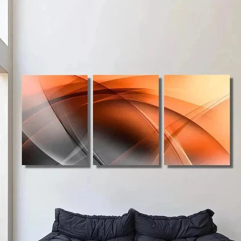 3pcs Black and Orange Wavy Shapes Wall Art Canvas Unframed - High Quality Print 100% Australian Made Wall Canvas - Bella Home Decor