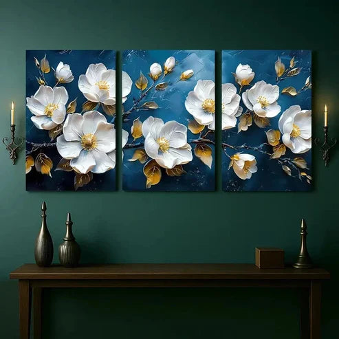 3pcs Elegant White Magnolia Floral Wall Art Set Canvas Unframed - High Quality Print 100% Australian Made Wall Canvas
