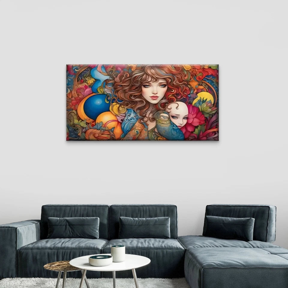 Flowers Birds Woman Wall Art Canvas Office Home Room Framed 120x60cm