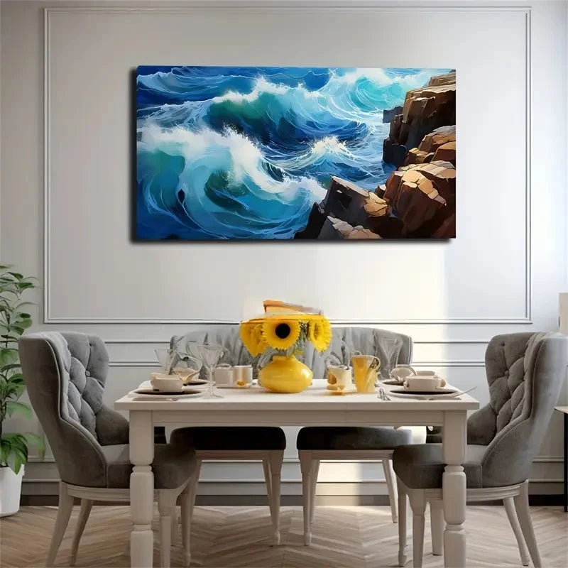 Coastal Waves Wall Art Canvas Office Home Room Framed 120x60cm