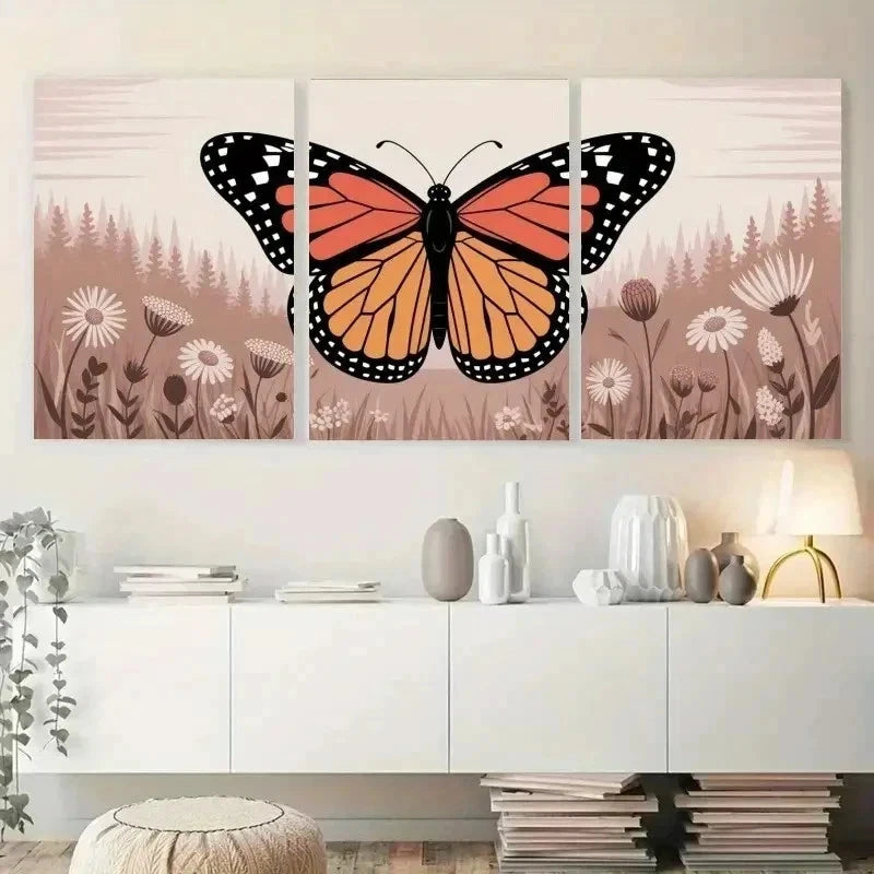 3pcs Butterfly & Wildflower Wall Art Canvas Wall Art Set Canvas Framed 50x70cm - High Quality Print 100% Australian Made Wall Canvas Ready to Hang - Bella Home Decor