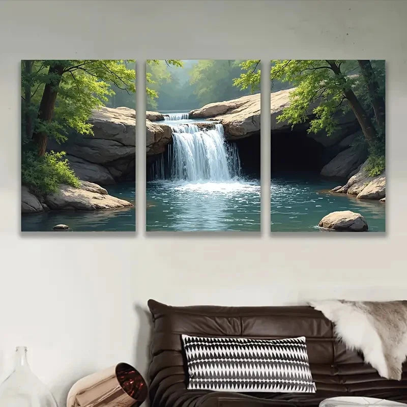 3pcs Waterfall Landscape Wall Art Set Canvas Framed 60x90cm - High Quality Print 100% Australian Made Wall Canvas Ready to Hang
