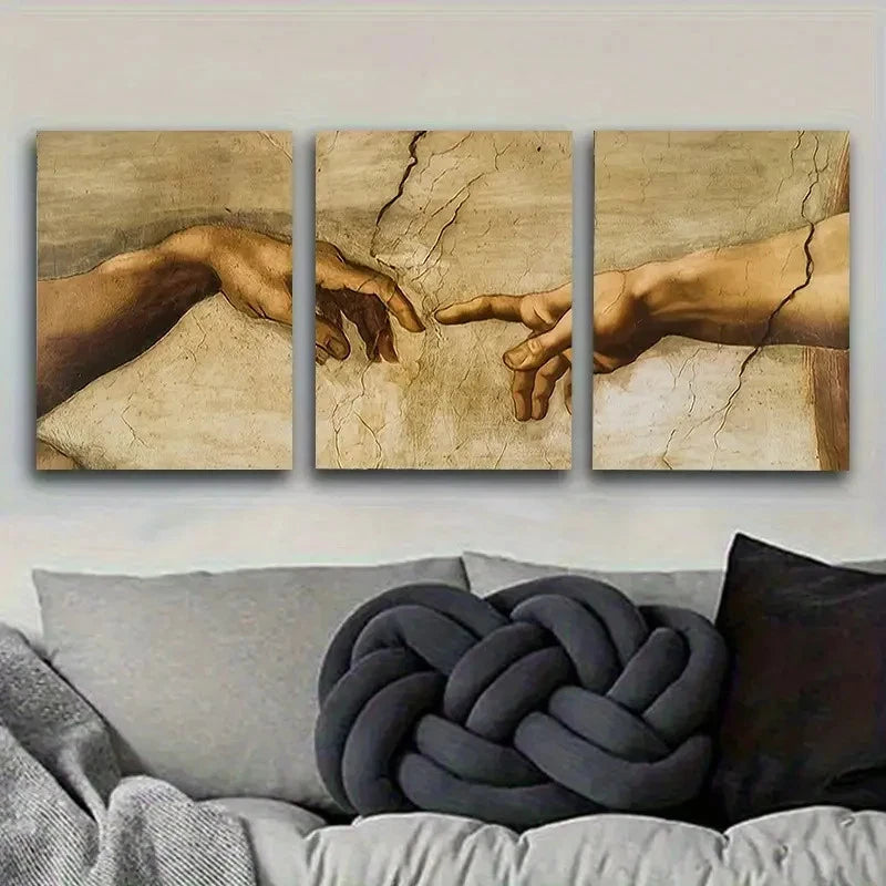 3pcs Hands Across The Divide Vintage Wall Art Set Canvas Framed 40x60cm - High Quality Print 100% Australian Made Wall Canvas Ready to Hang