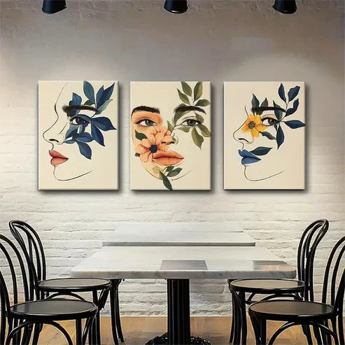 3pcs Abstract Faces & Floral Botanical Perfect Wall Art Canvas Unframed - High Quality Print 100% Australian Made Wall Canvas - Bella Home Decor